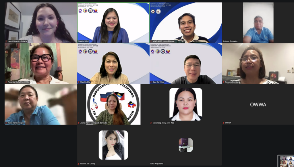 36 OFWs and migrant community leaders from the United States, Antigua and Barbuda, Bermuda, British Virgin Islands, Bahamas, and the Philippines attended the Third Session of Human Trafficking Awareness Seminar Series.